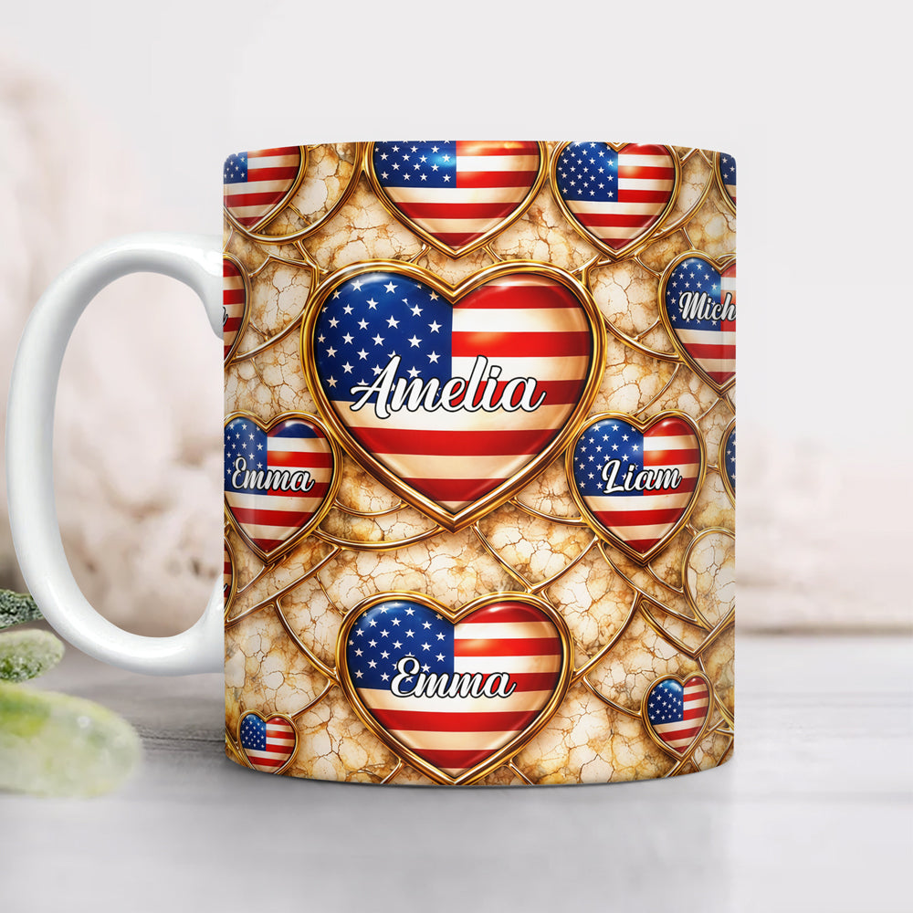 Custom Name American Flag Heart 3D Effect Coffee Mug, Personalized Patriotic Gift TH10 169347