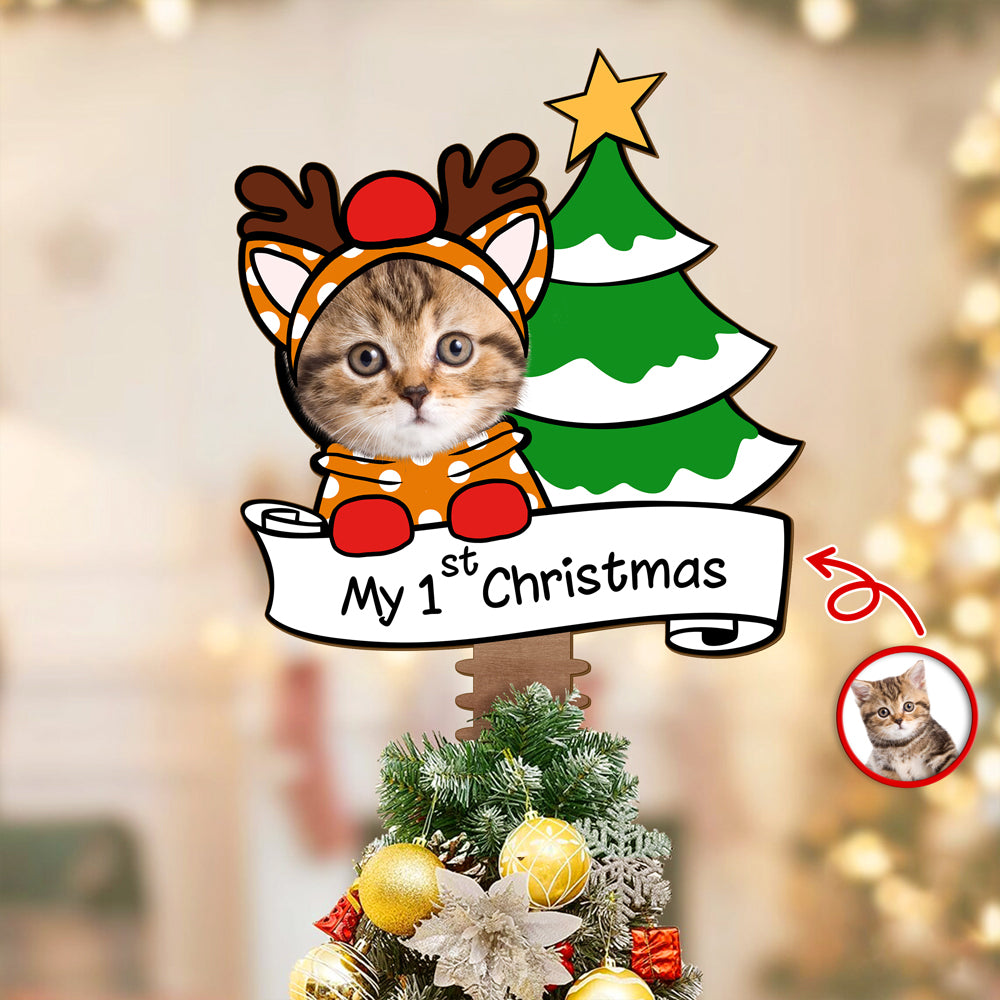Custom Photo Cat's 1st Christmas Tree Topper Gift For Cat Lovers CH07 899204