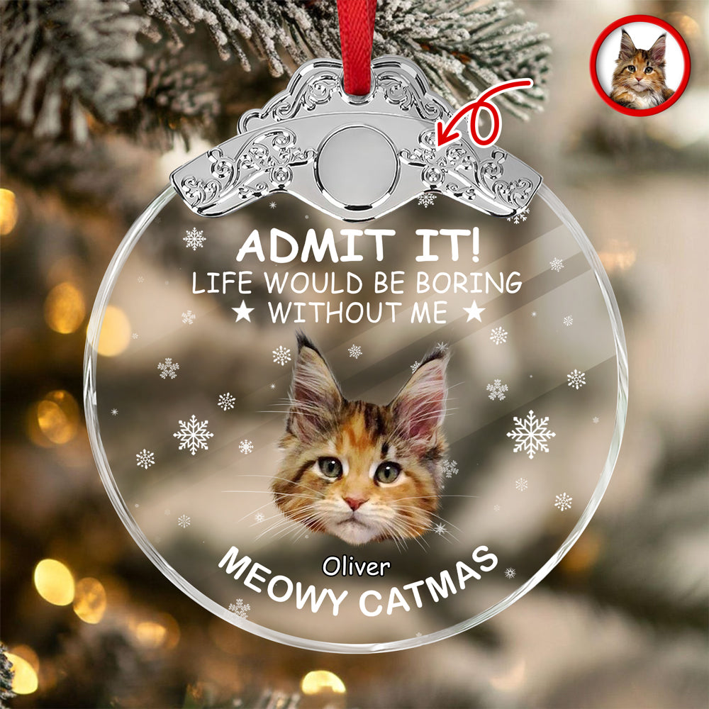 Custom Cat Face Life Would Be Boring Without Me Metal Top Glass Ornament HO82 894696