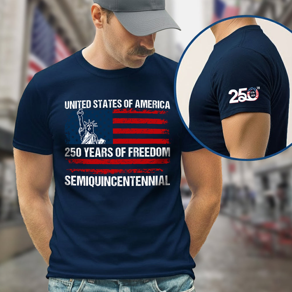 USA 250 Years of Freedom Sleeve Tee Shirt | Semiquincentennial Patriotic Tee HO82 901104