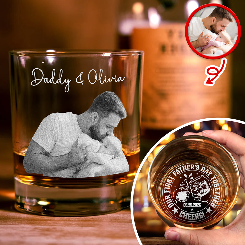 Custom Photo First Father’s Day Engraved Rock Glass Gift For Daddy LM32 668937