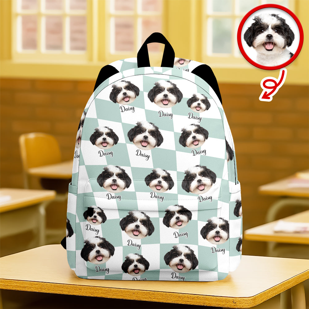 Custom Dog Cat Face Gingham Pattern Backpack For Dog Cat Lovers CH07 911124
