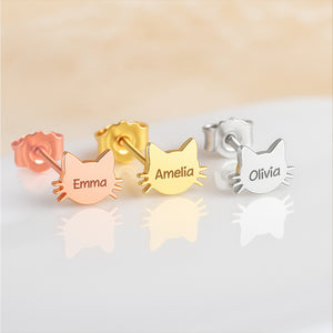 Personalized Cat Face Print Engraved Stud Earrings - Birthday Gift, Memorial Gift For Pet Lovers LM32 897475