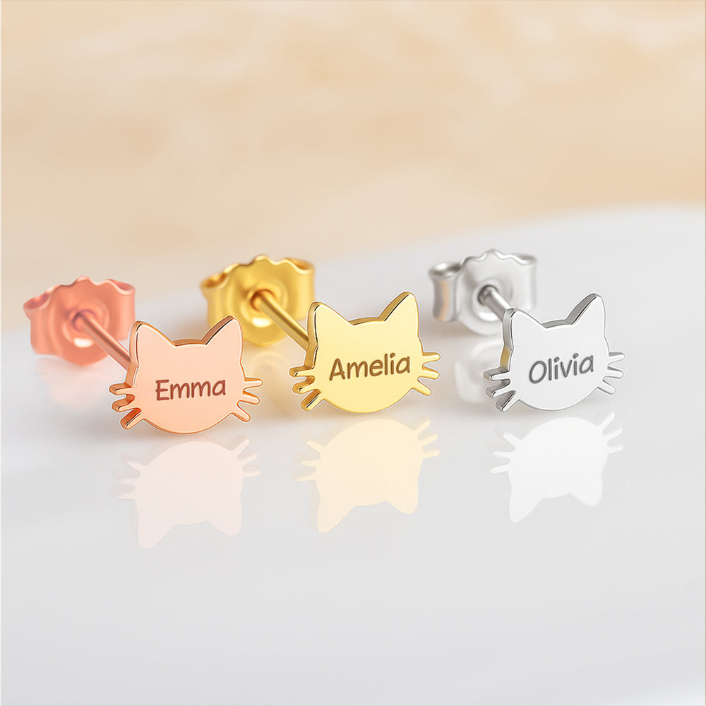 Personalized Cat Face Print Engraved Stud Earrings - Birthday Gift, Memorial Gift For Pet Lovers LM32 897475