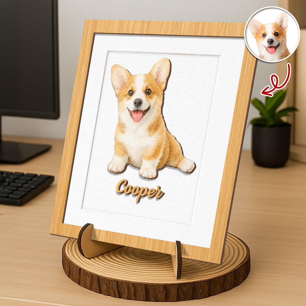 Custom Pet Portrait Photo Miniature Watercolor 2-Layered Wooden Plaque With Stand LM32 669529