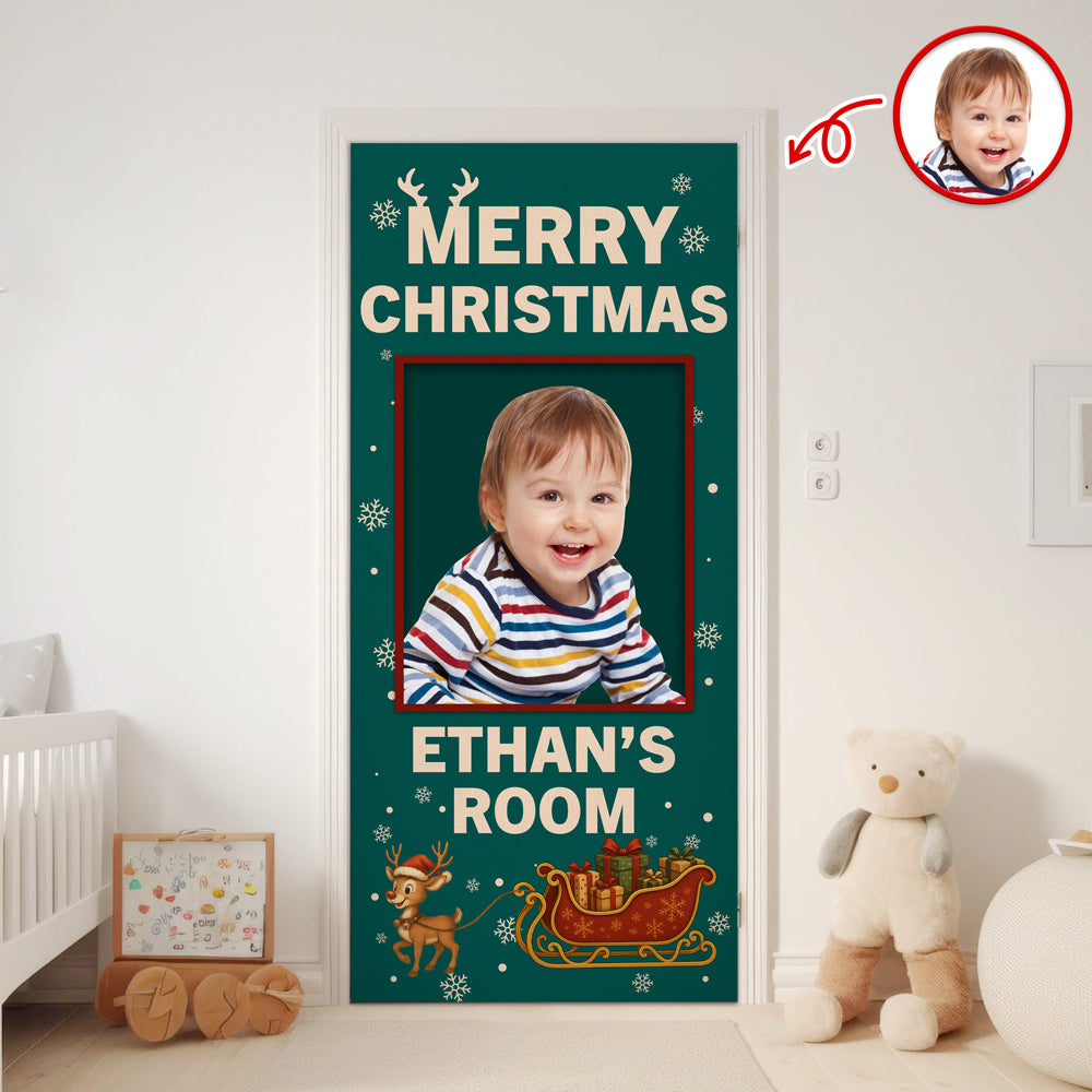Custom Photo Merry Christmas Door Cover Gift For Son CH07 899880