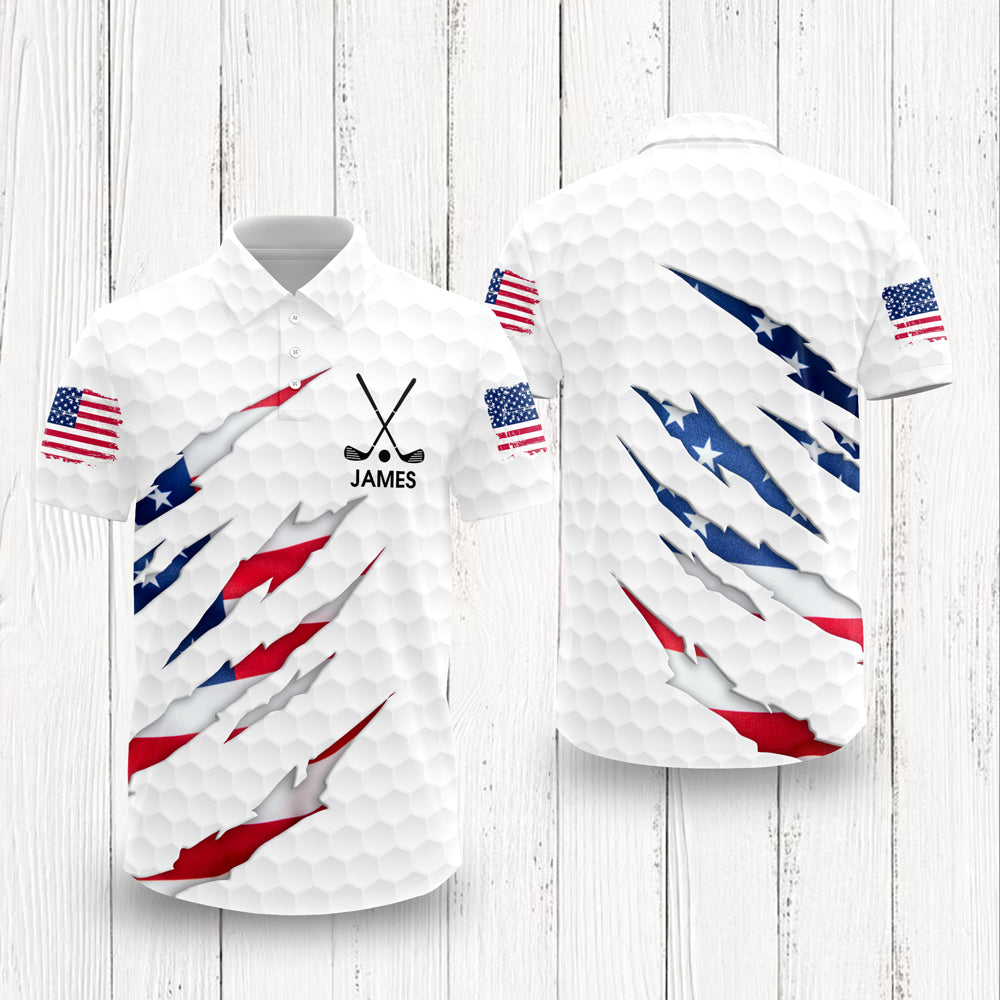 Personalized Golf Ball Pattern America Flag Polo Shirt Gift For Golfer, Golf Lovers HA75 898678
