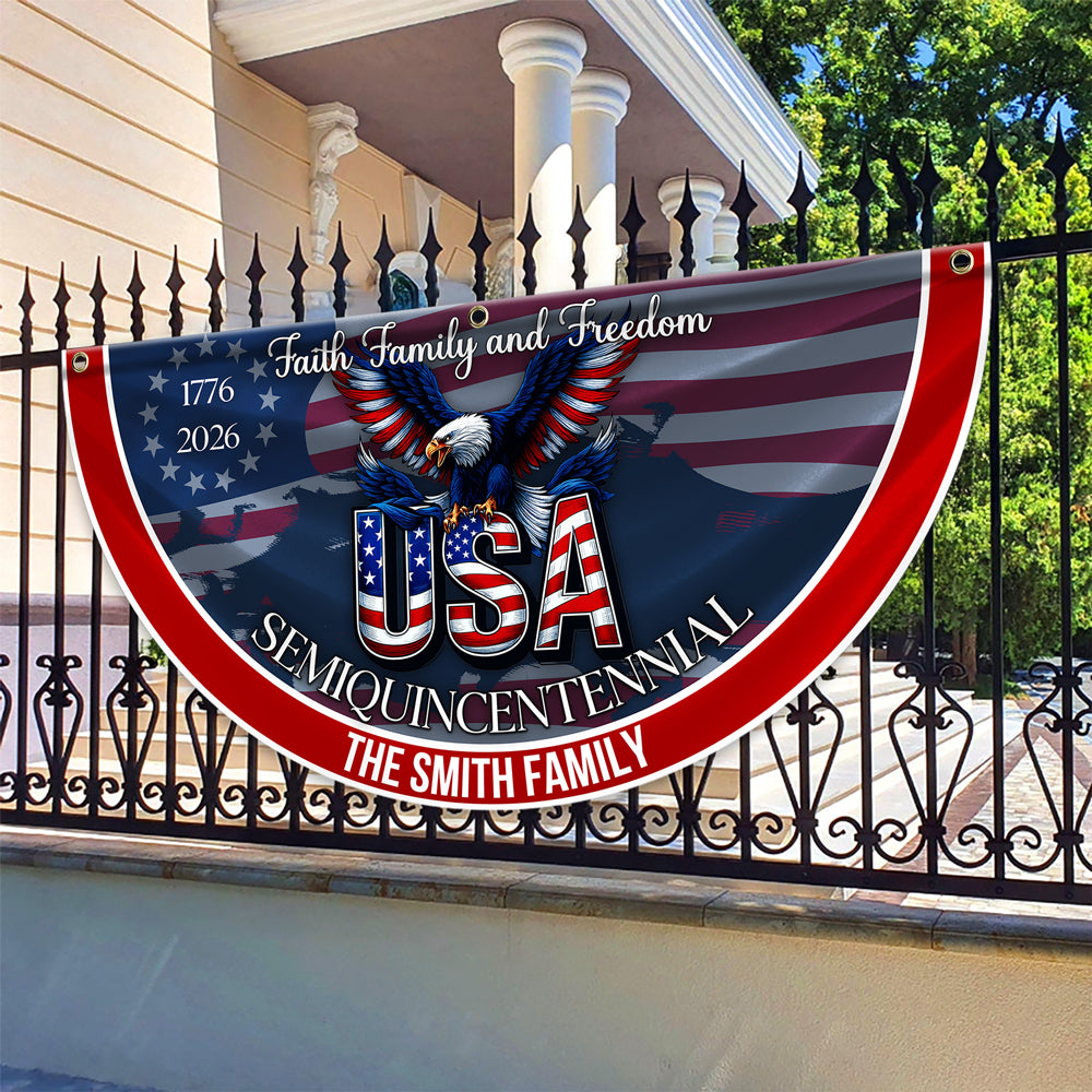 Custom Family Name Faith, Family & Freedom USA 250 Years Patriotic Non-pleated Fan Flag HO82 901314