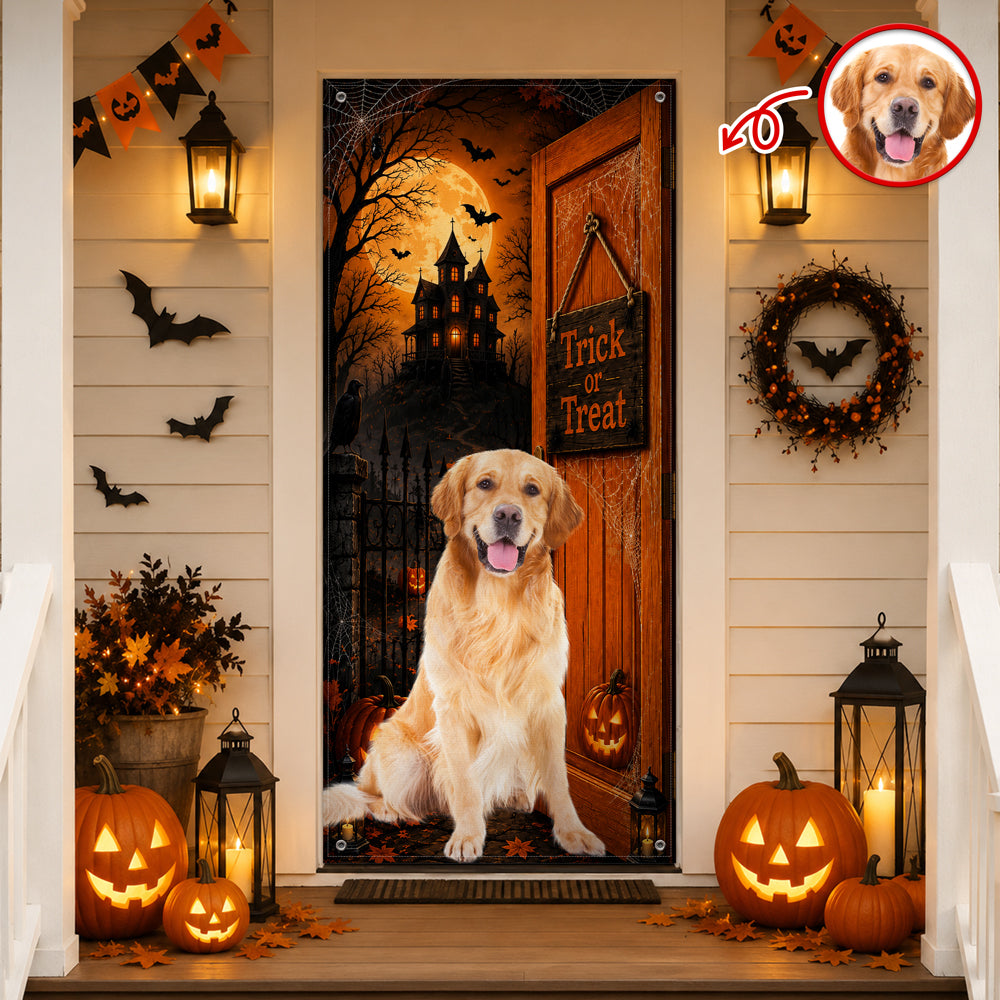 Custom Photo Trick Or Treat Halloween Door Cover – Personalized Gift for Dog Lovers LM32 669579