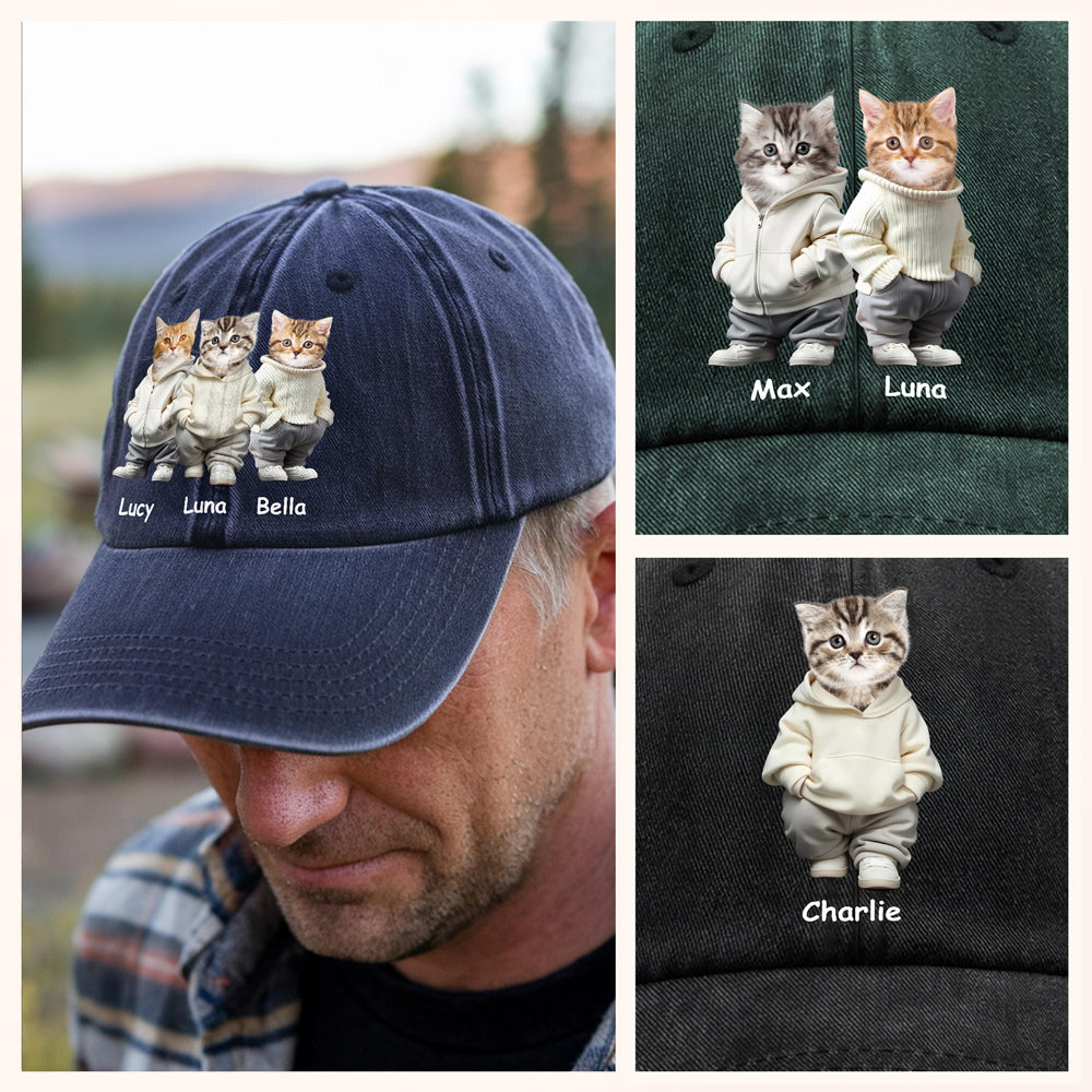 Custom Photo And Name Cat Washed Denim Baseball Cap For Cat Pet Lover HA75 897526