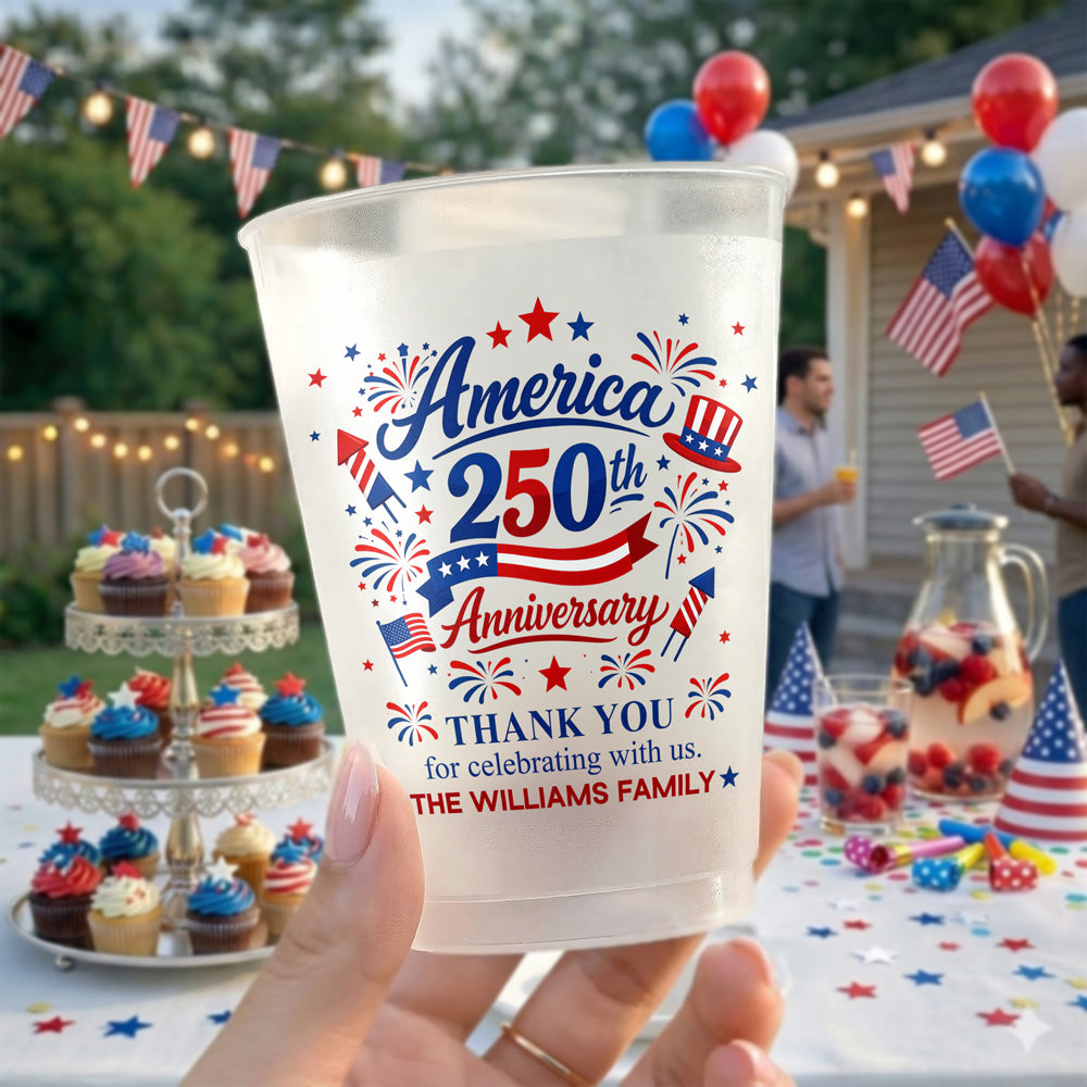 Custom Family Name US 250th Anniversary Thank You for Celebrating With Us Party Cups TH10 170083