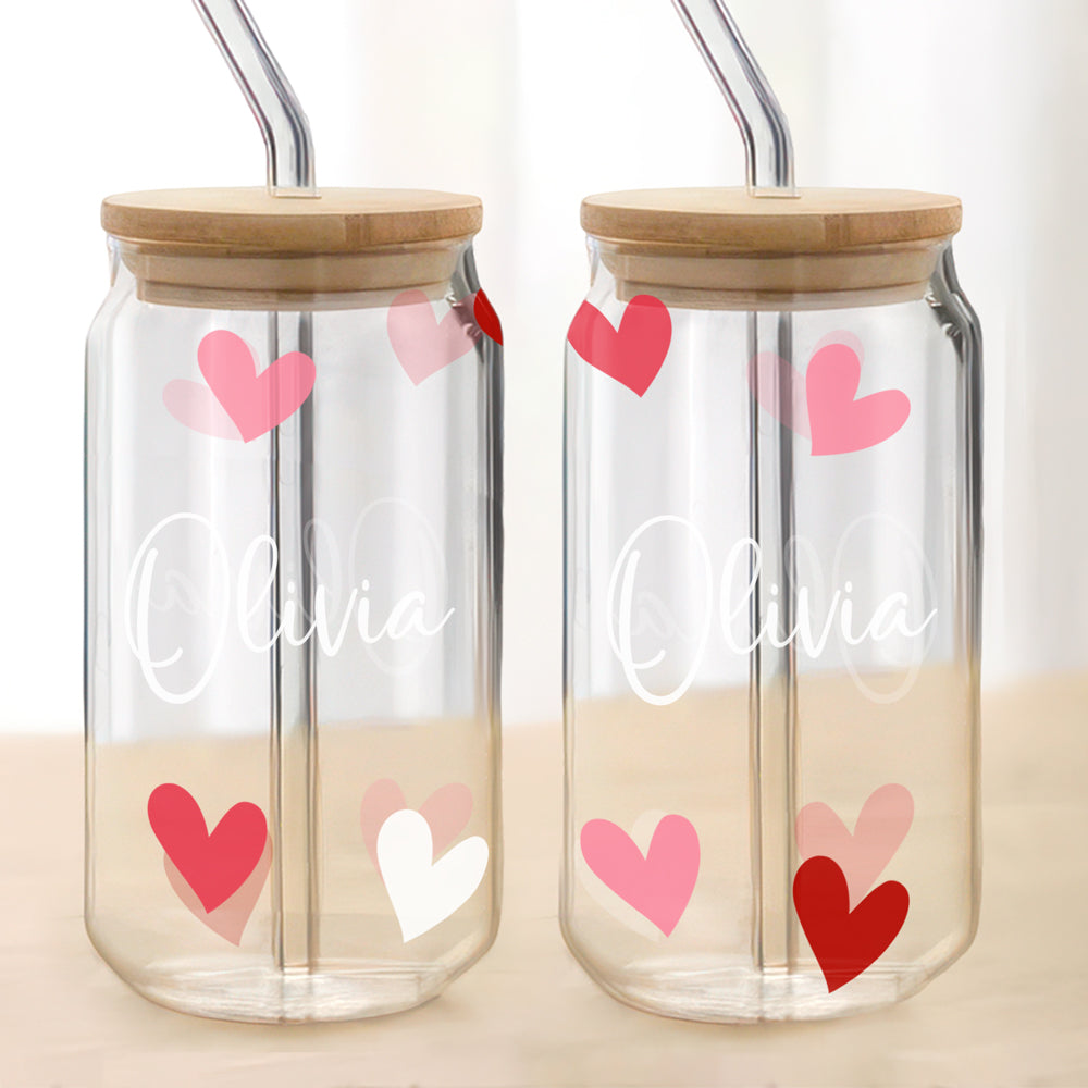 Custom Name Heart Glass Can With Lid Gift For Family TH10 896905