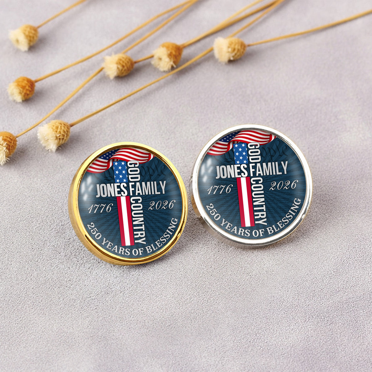 Custom Family Name Blessing God Country Cross USA 250 Years of Blessing 1776–2026 Lapel Pin LM32 899681
