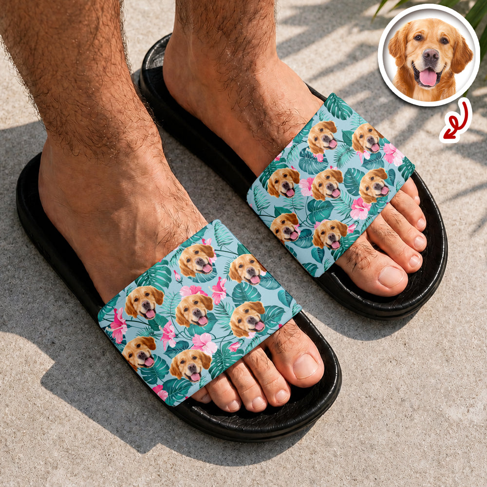 Custom Pet Face Hawaiian Slide Sandals Pet Lover Gift, Summer Vacation Sandals LM32 669121