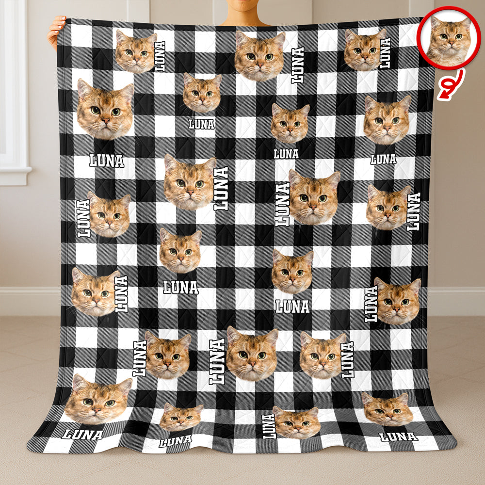 Custom Photo Name Dog Cat Christmas Pattern Quilt Blanket For Pet Lovers LM32 897151
