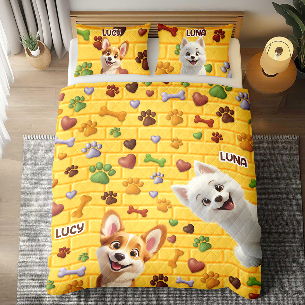 Custom Cute 3D Dog Paw Brick Pattern- 3D Inflated Effect Quilt Bedding Set LM32 897145