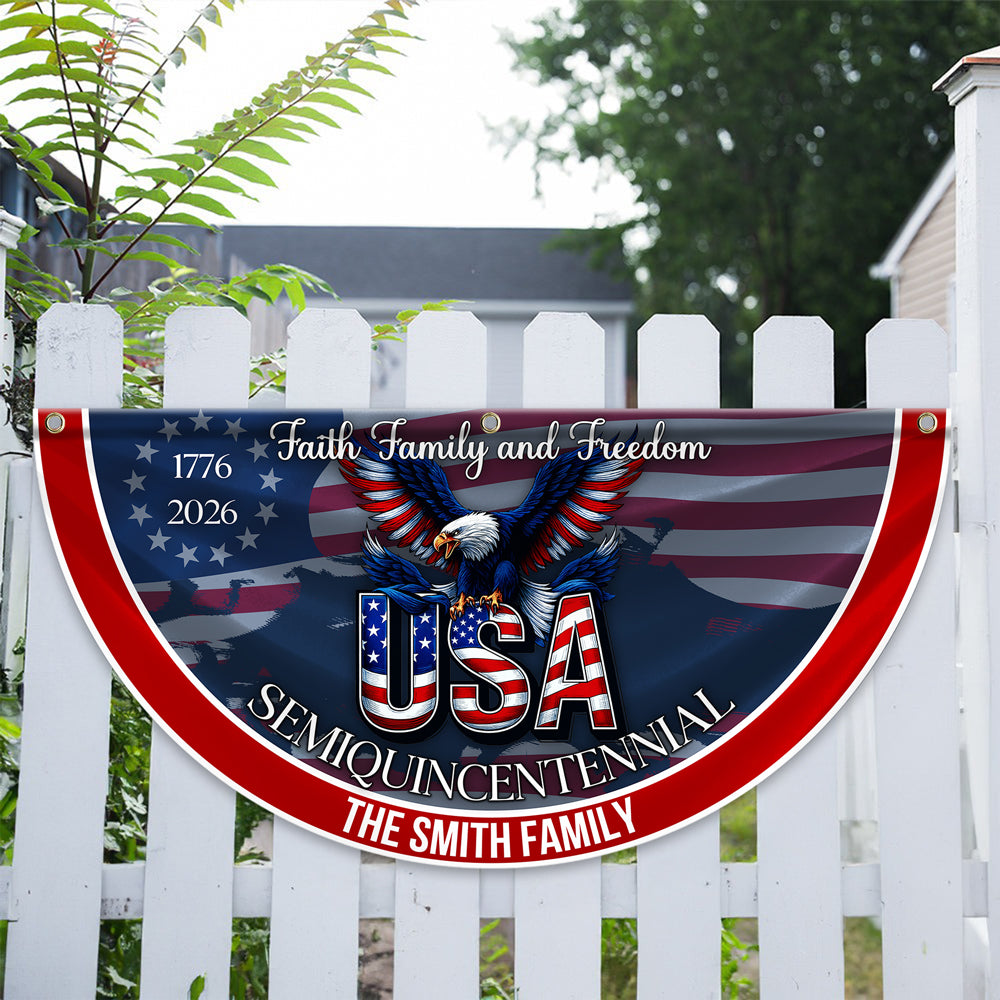 Custom Family Name Faith, Family & Freedom USA 250 Years Patriotic Non-pleated Fan Flag HO82 901314