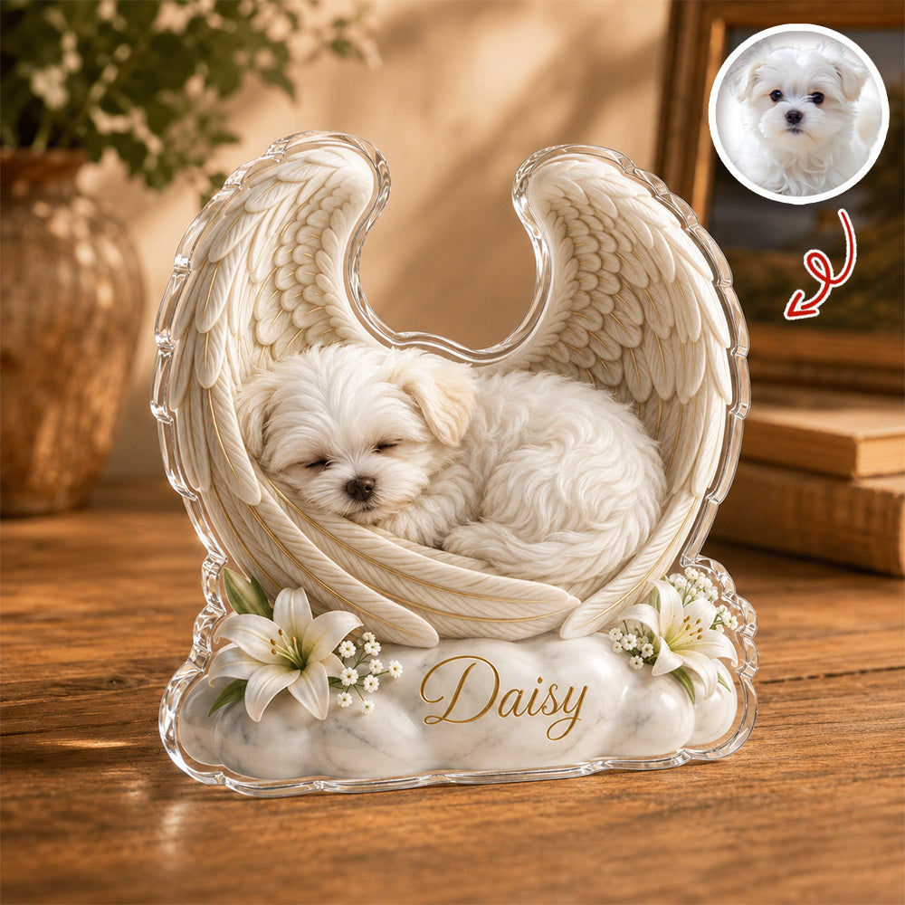 Custom Photo Angel Wings Memorial Sympathy Acrylic Block Plaque Gifts For Dogs, Cats Lover HO82 903288