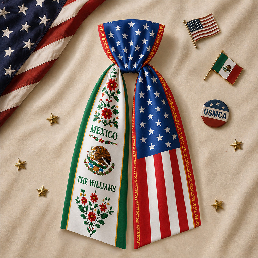 Personalized Family Name Mexico And US Flag Print Wreath Sash Decoration LM32 669879