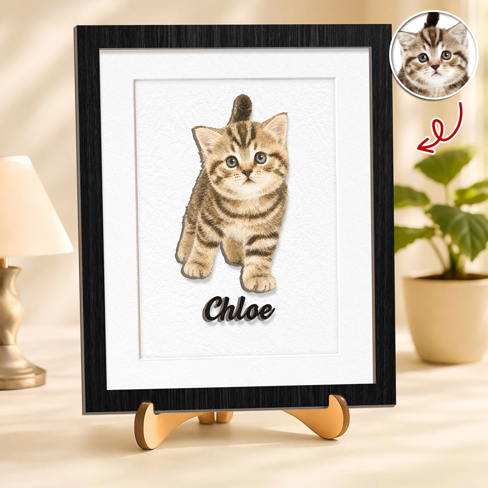 Custom Pet Portrait Photo Miniature Watercolor 2-Layered Wooden Plaque With Stand LM32 669529