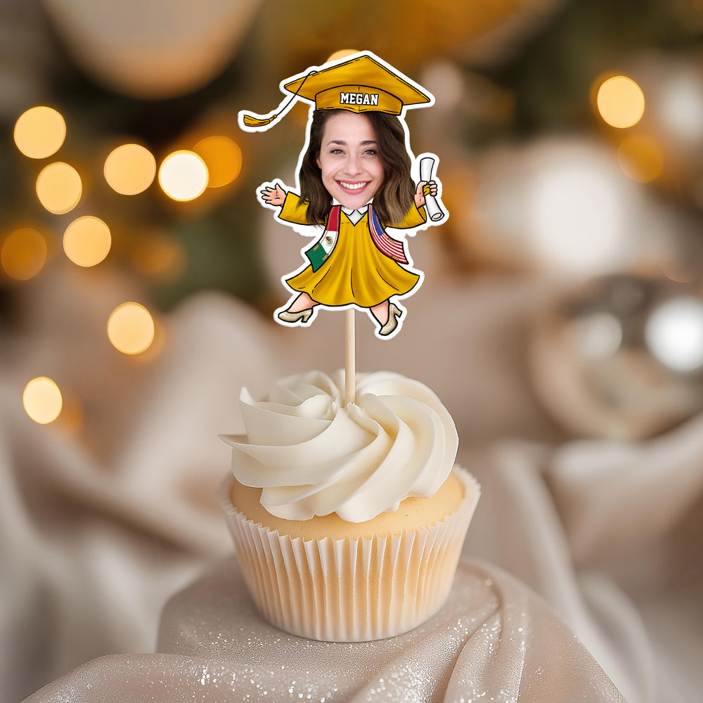 Custom Face With Country Flag Graduation Decoration Cupcake Toppers TH10 169115