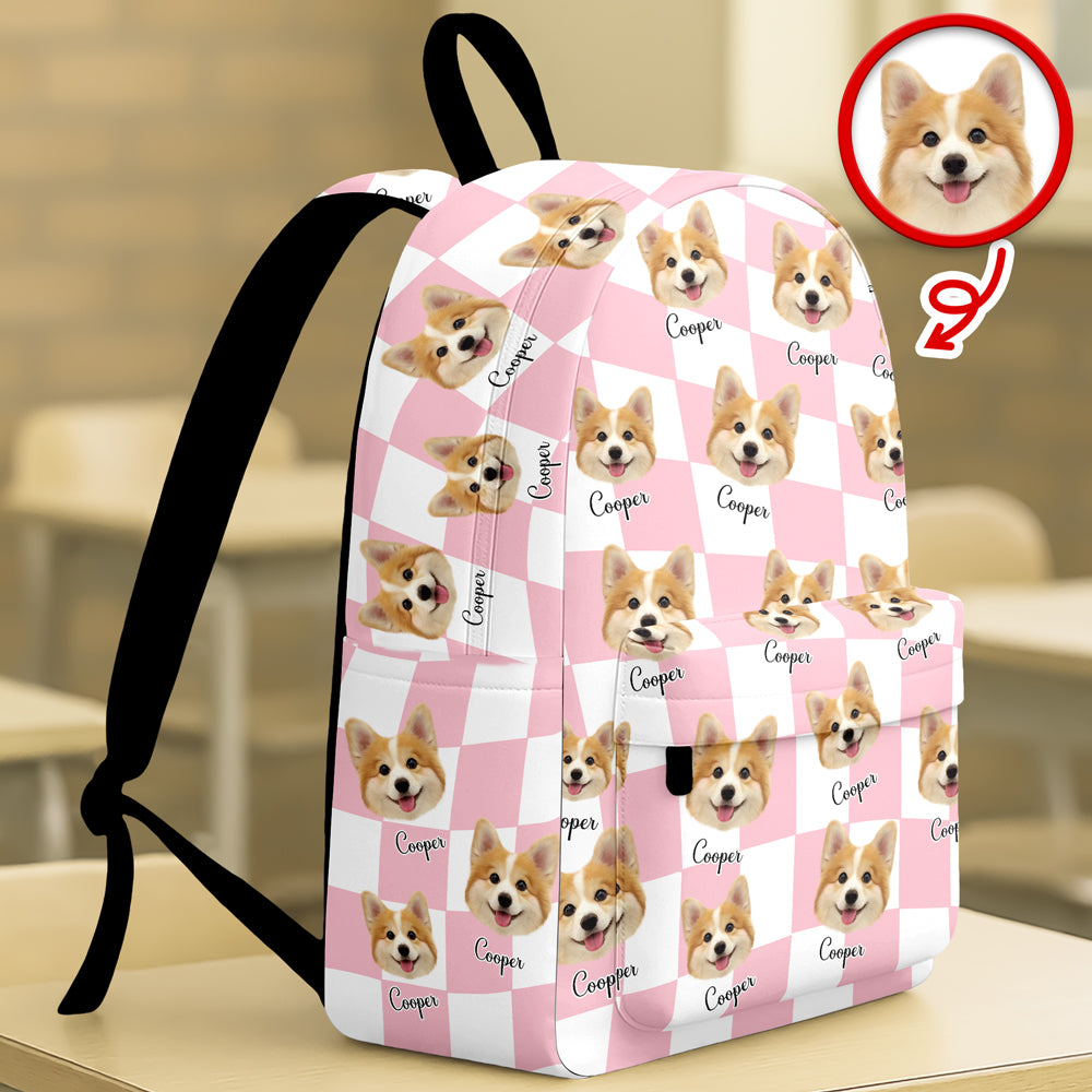 Custom Dog Cat Face Gingham Pattern Backpack For Dog Cat Lovers CH07 911124