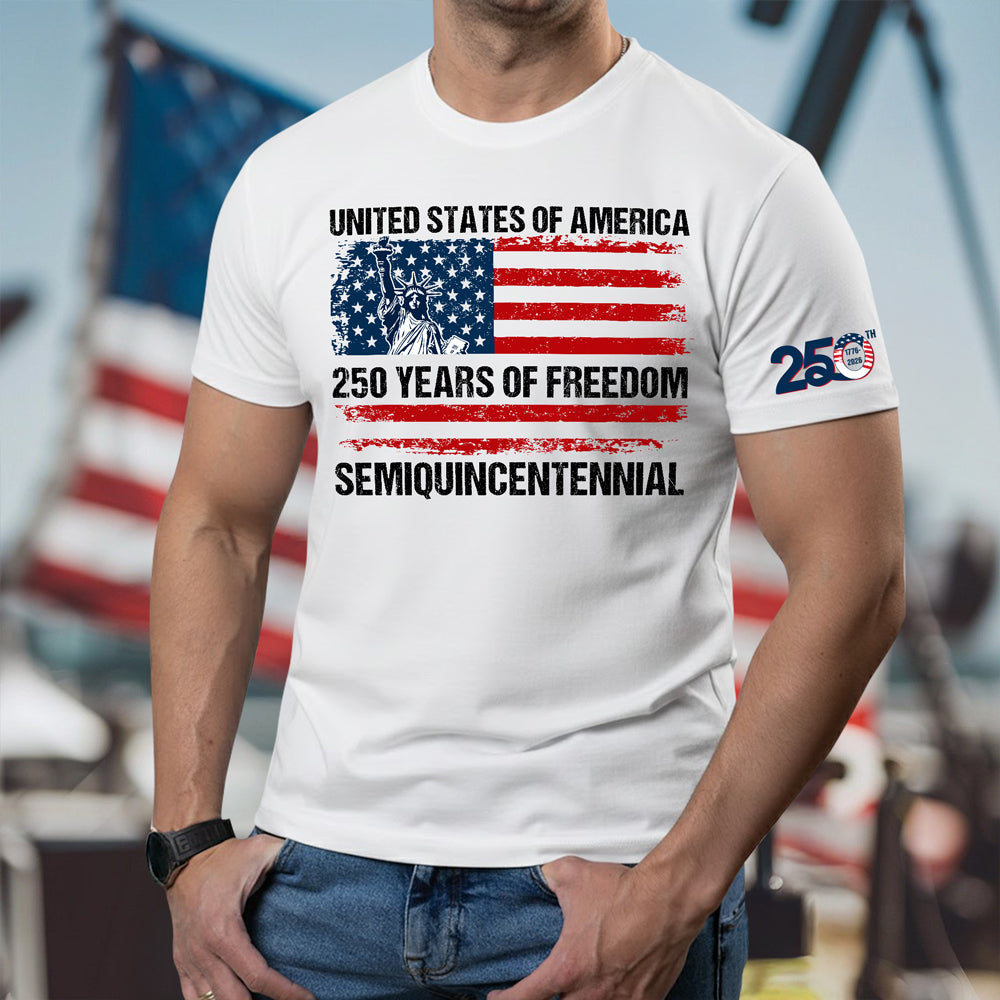 USA 250 Years of Freedom Sleeve Tee Shirt | Semiquincentennial Patriotic Tee HO82 901104
