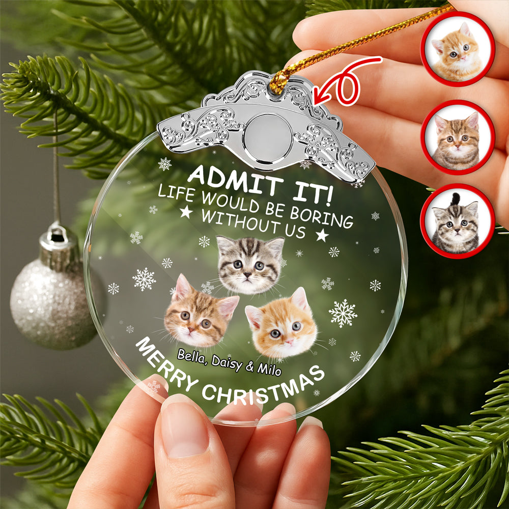 Custom Cat Face Life Would Be Boring Without Me Metal Top Glass Ornament HO82 894696