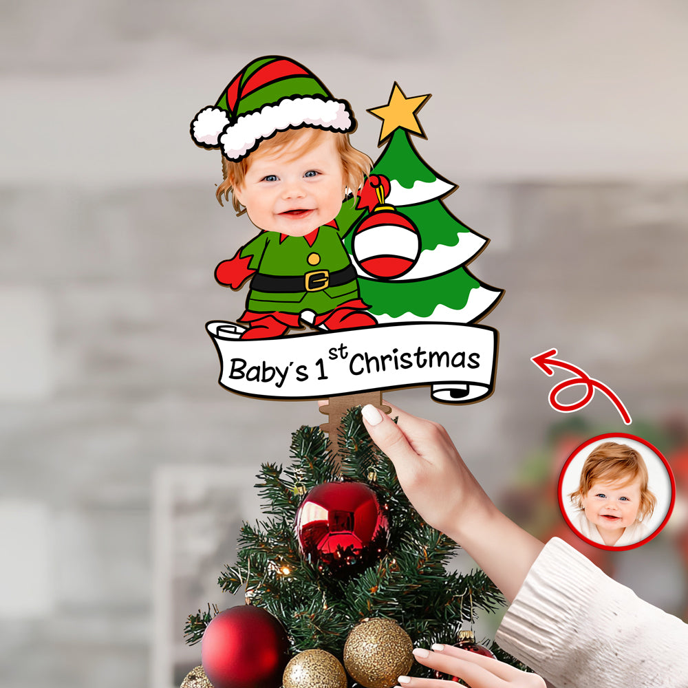 Custom Photo Baby's 1st Christmas Tree Topper Decor For Christmas CH07 896650