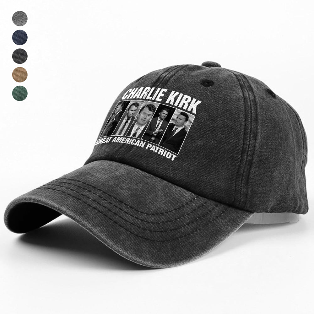Charlie Kirk Great American Patriot Washed Denim Baseball Cap HA75 64476