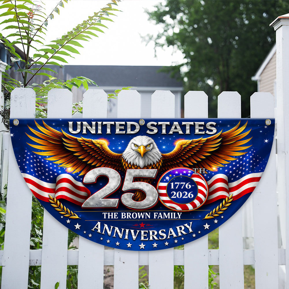 Custom Family Name United States 250th Anniversary 1776–2026 Eagle Non-Pleated Fan Flag LM32 669173