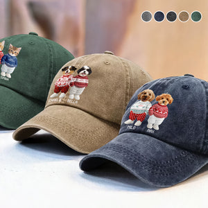 Custom Photo Dog Cat Xmas Clothes Christmas Washed Denim Baseball Cap HA75 897944