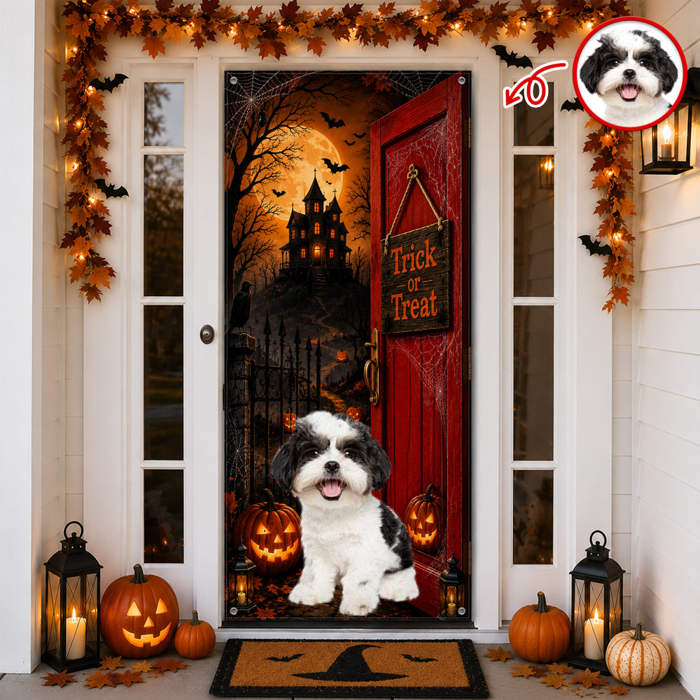 Custom Photo Trick Or Treat Halloween Door Cover – Personalized Gift for Dog Lovers LM32 669579