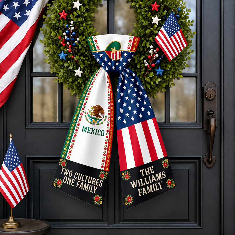 Personalized Family Name Mexico USA Two Cultures One Family Wreath Sash LM32 669881