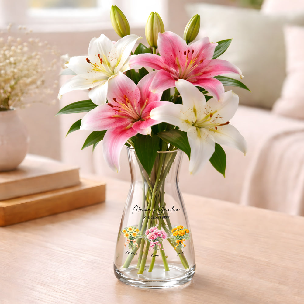 Personalized Birth Flowers Mom's Garden Love Grows Here Glass Vase CH07 911232