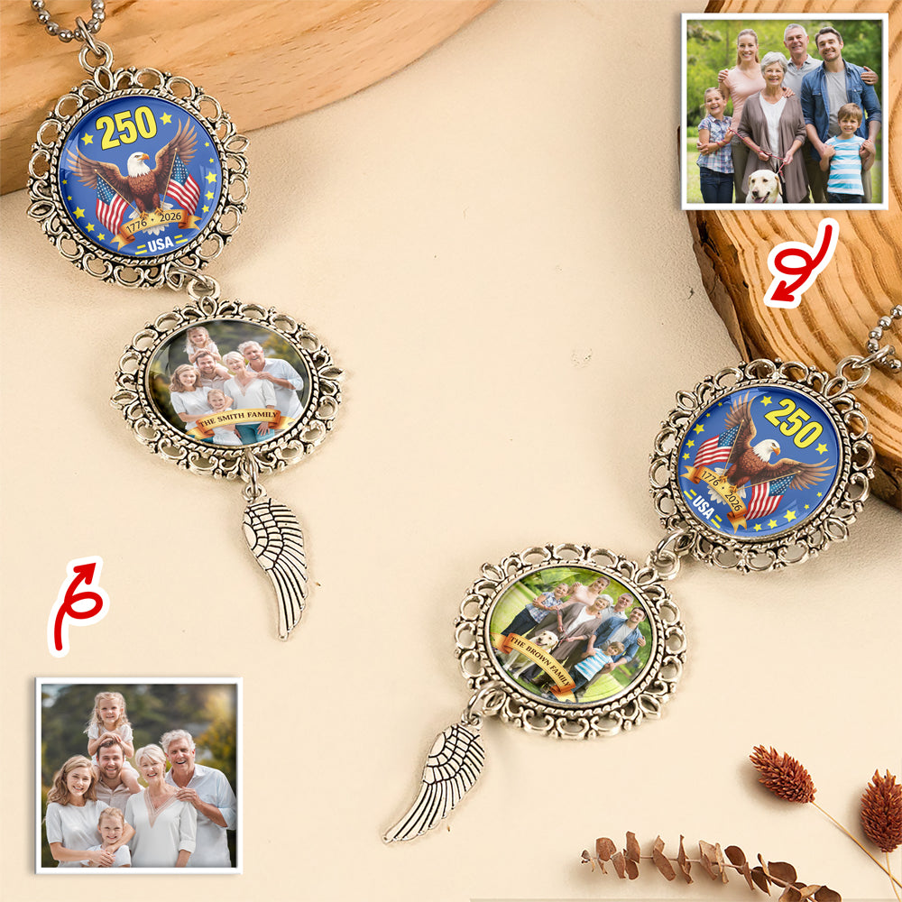 Custom Family Photo American Flag Eagles 250 Car Hanging Ornament With Charm LM32 897809