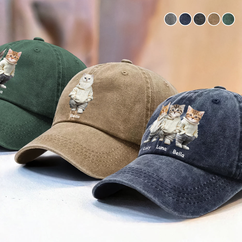 Custom Photo And Name Cat Washed Denim Baseball Cap For Cat Pet Lover HA75 897526