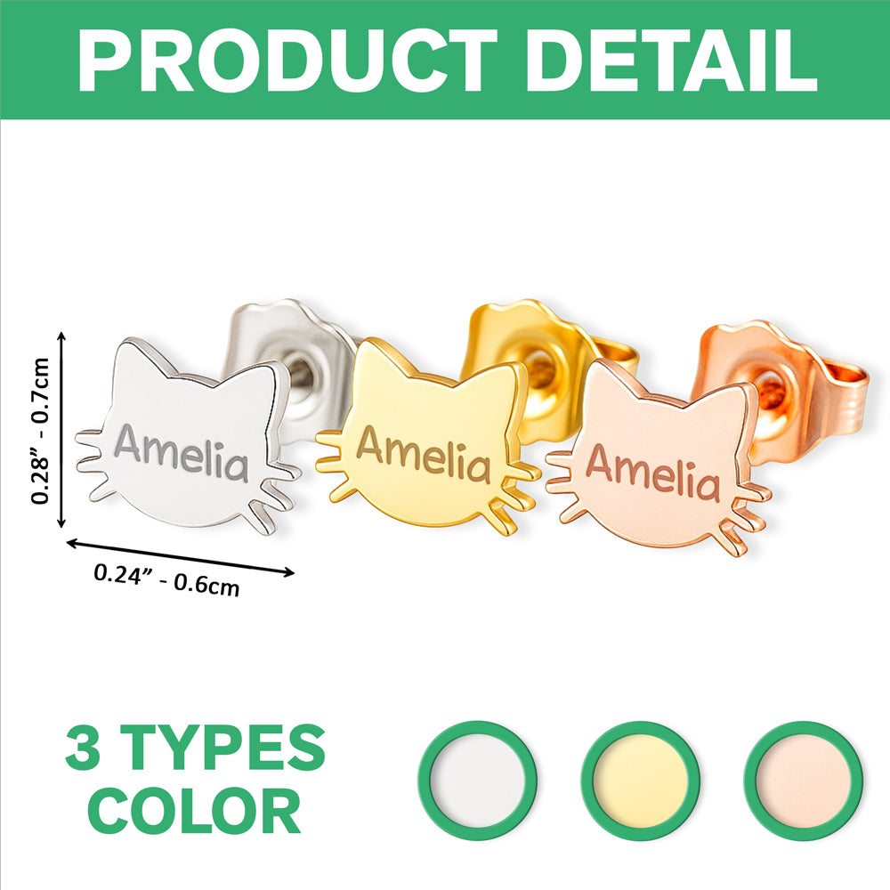 Personalized Cat Face Print Engraved Stud Earrings - Birthday Gift, Memorial Gift For Pet Lovers LM32 897475