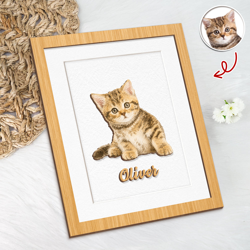 Custom Pet Portrait Photo Miniature Watercolor 2-Layered Wooden Plaque With Stand LM32 669529