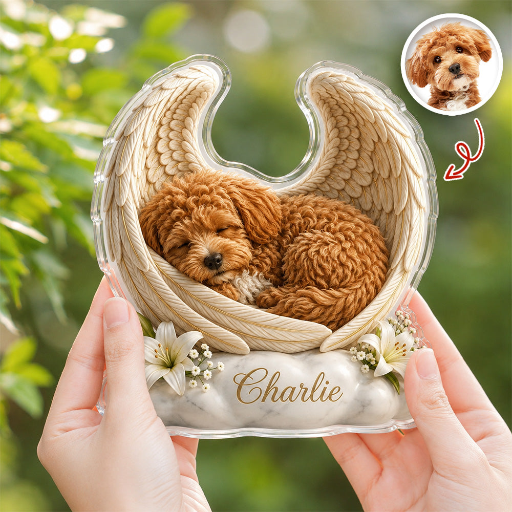 Custom Photo Angel Wings Memorial Sympathy Acrylic Block Plaque Gifts For Dogs, Cats Lover HO82 903288