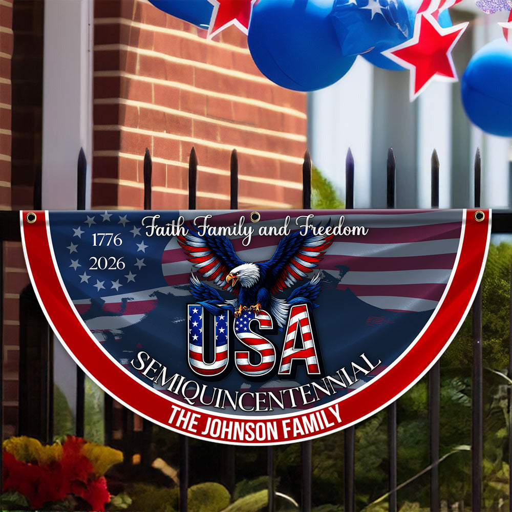 Custom Family Name Faith, Family & Freedom USA 250 Years Patriotic Non-pleated Fan Flag HO82 901314