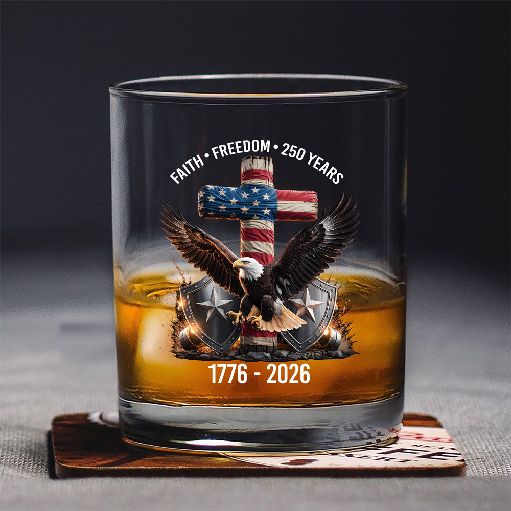 250 Years of Freedom Eagle Patriotic 1776 - 2026 Whiskey Glass HO82 901274
