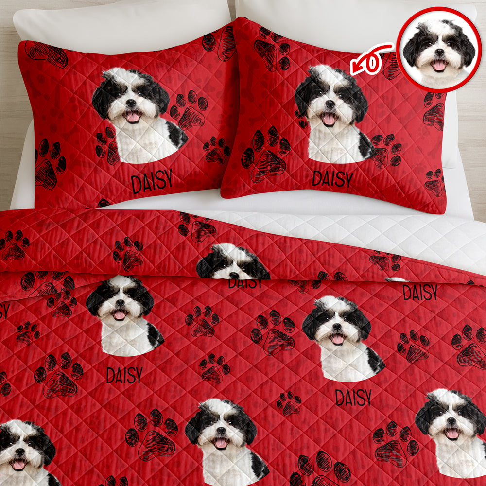 Custom Photo With Dog Cat Paw Quilt Bedding Set For Dog Cat Lovers LM32 897237