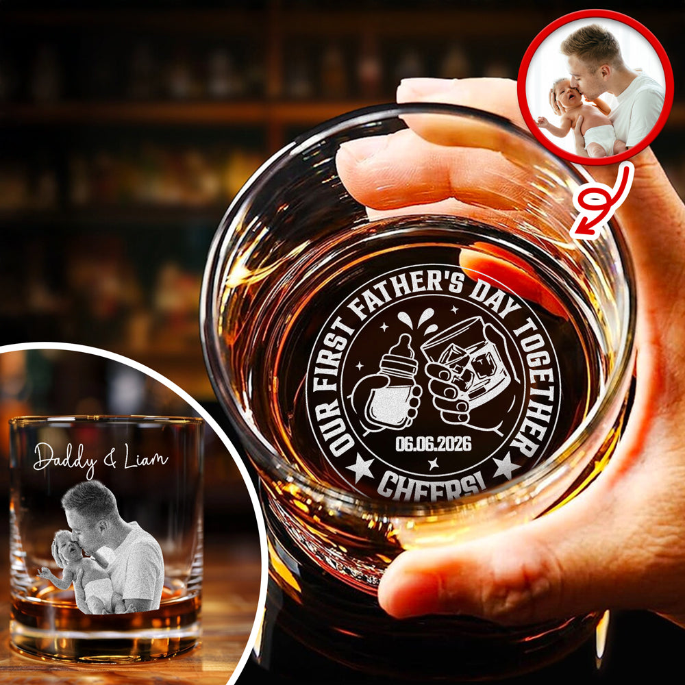 Custom Photo First Father’s Day Engraved Rock Glass Gift For Daddy LM32 668937