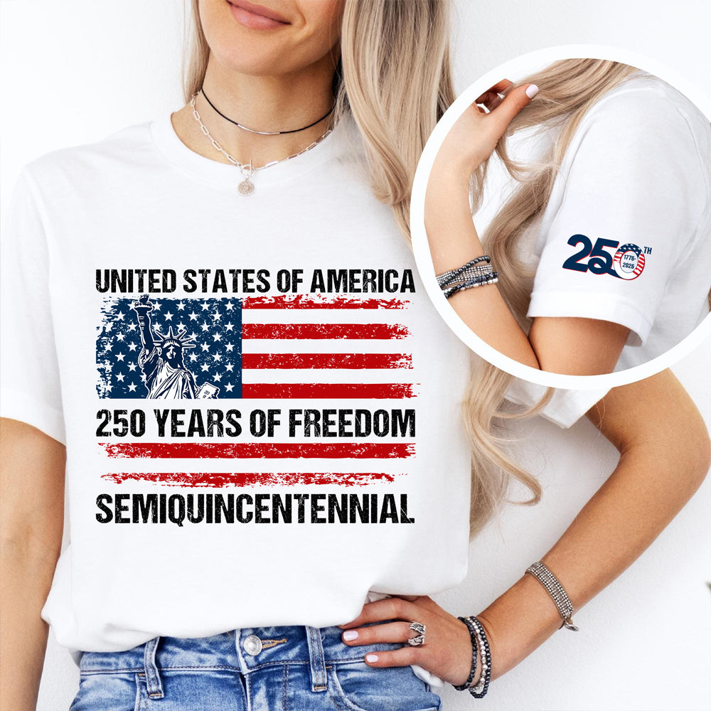 USA 250 Years of Freedom Sleeve Tee Shirt | Semiquincentennial Patriotic Tee HO82 901104