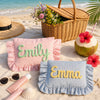 Custom Name Gingham Ruffle Cosmetic Bag - Personalized Gift for Her CH07 180034