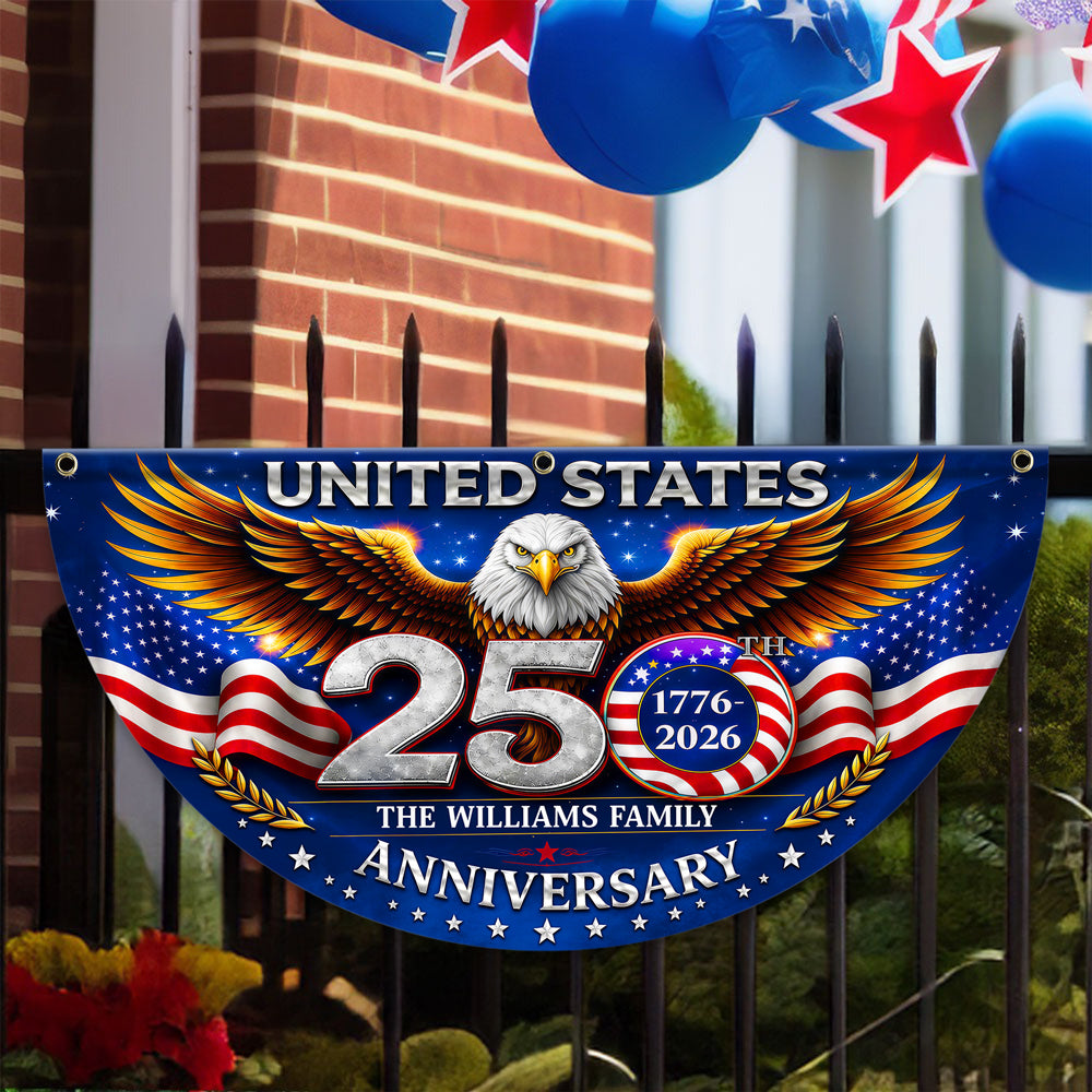 Custom Family Name United States 250th Anniversary 1776–2026 Eagle Non-Pleated Fan Flag LM32 669173