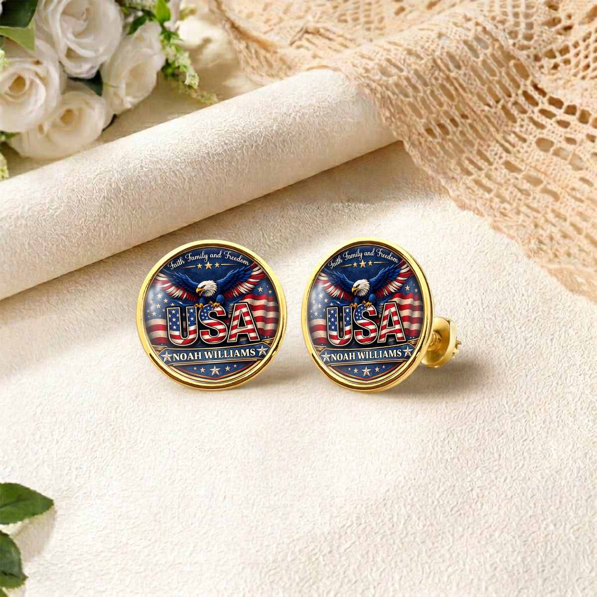 Custom Name Faith Family and Freedom USA Flag Eagle Lapel Pin – Patriotic American Gift LM32 899683