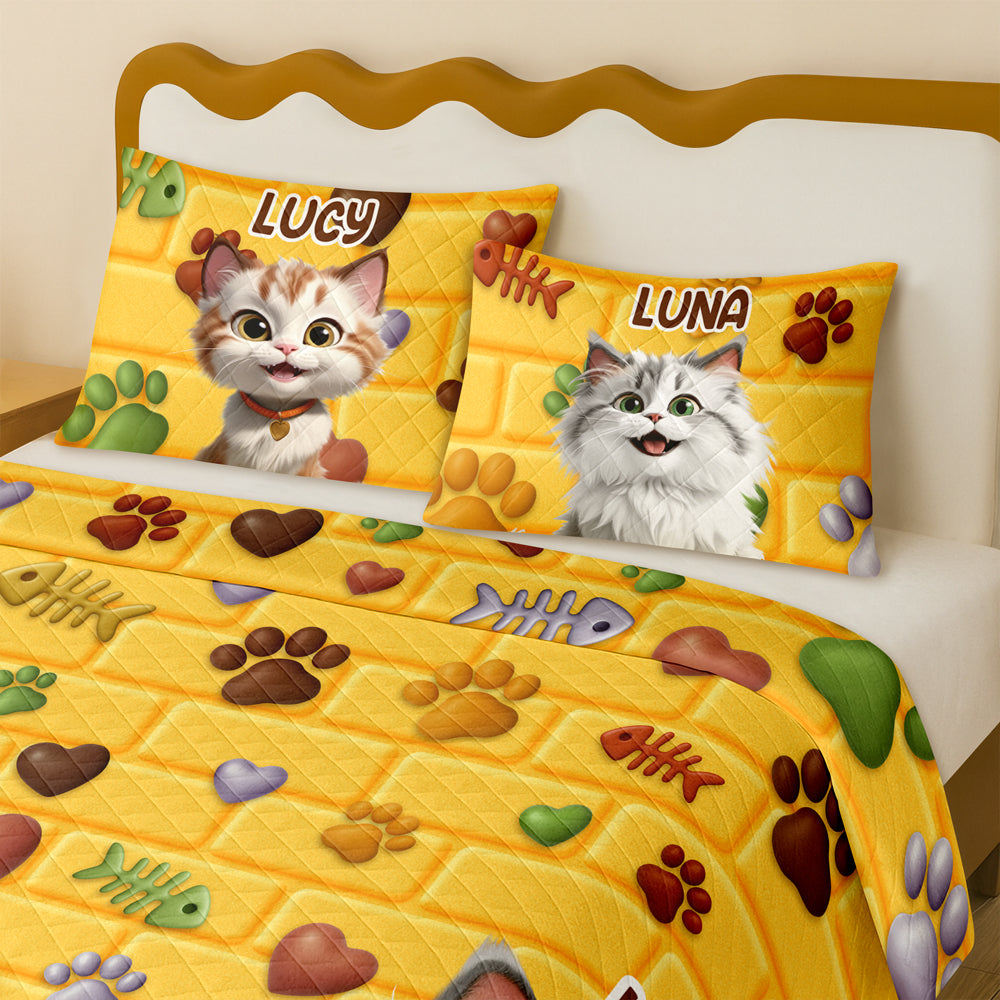 Custom 3D Cat Fish Bone Brick Pattern - 3D Inflated Effect Quilt Bedding Set LM32 897147