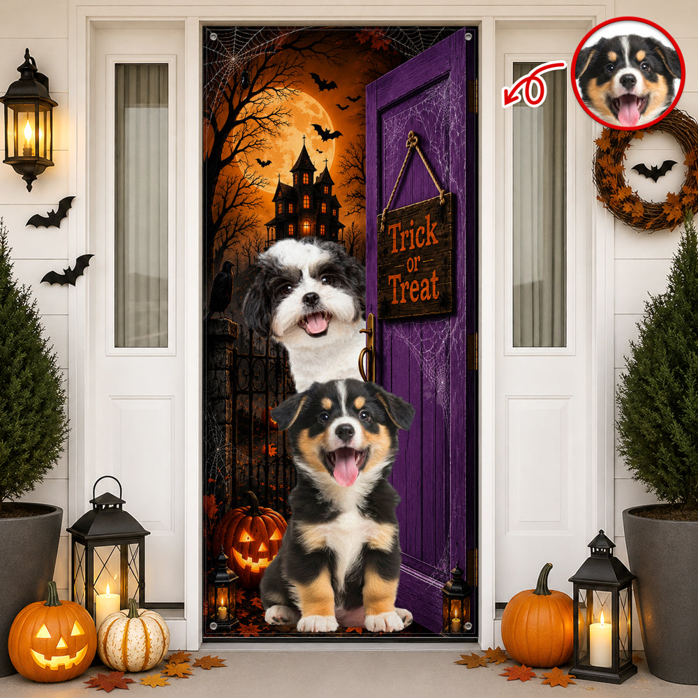 Custom Photo Trick Or Treat Halloween Door Cover – Personalized Gift for Dog Lovers LM32 669579